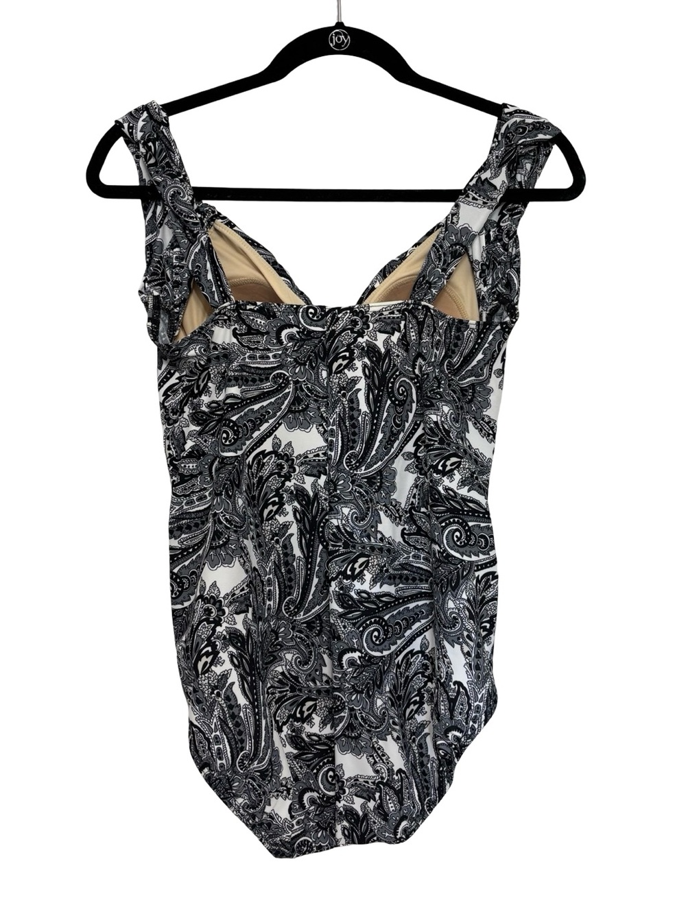 NWOT Miraclesuit Black and White Paisley Ruched One Piece Swimsuit - Size 12 - Picture 2 of 7